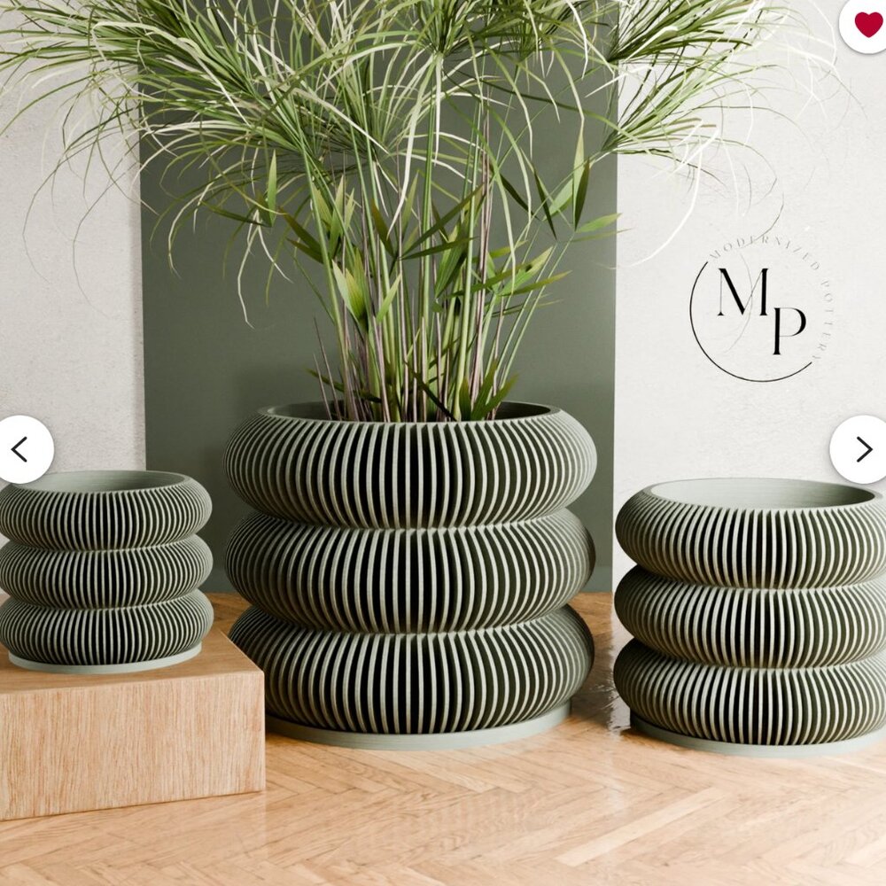 Modernized Pottery Wood BUBBLES Planter & Drip Tray (New, Never Used)